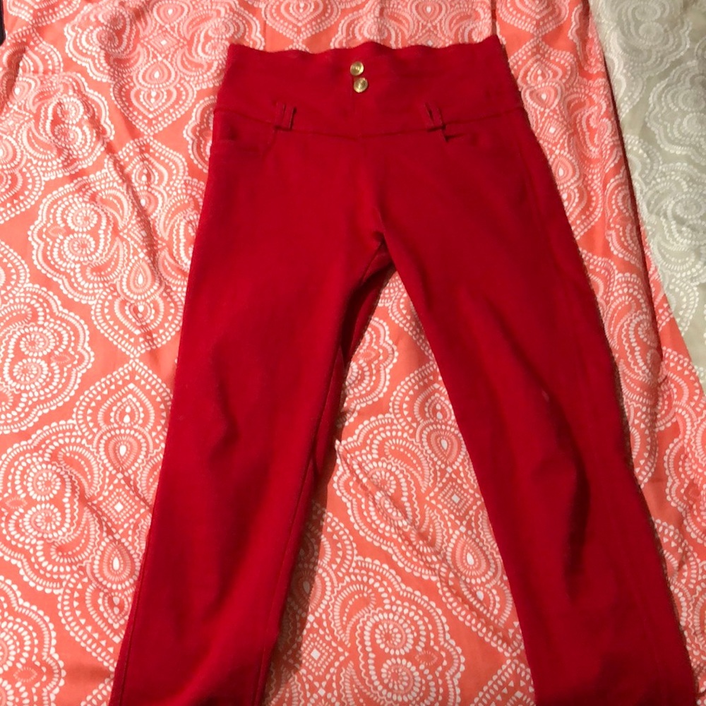 Red high rise jeans
